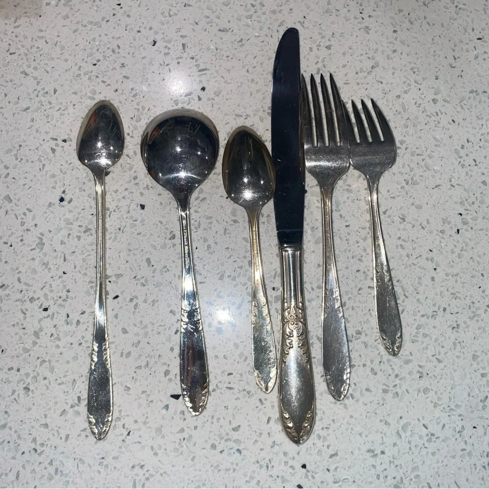 6pc Place Setting King Edward SILVERPLATE By National Silver Co.‎ MODERN HOLLOW